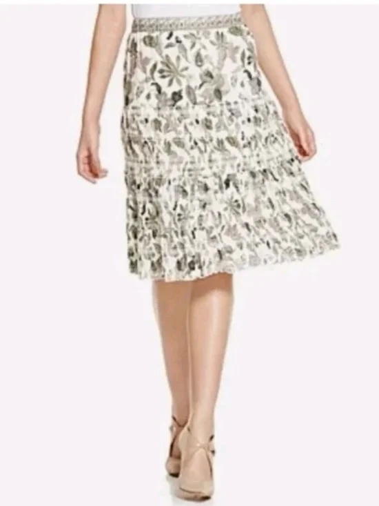 Tory Burch White Floral Tiered Pleated Midi Skirt Size 2 - Picture 1 of 14